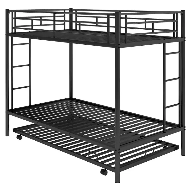 Whisen Metal Twin over Twin Bunk Bed with Trundle and 2 ladders