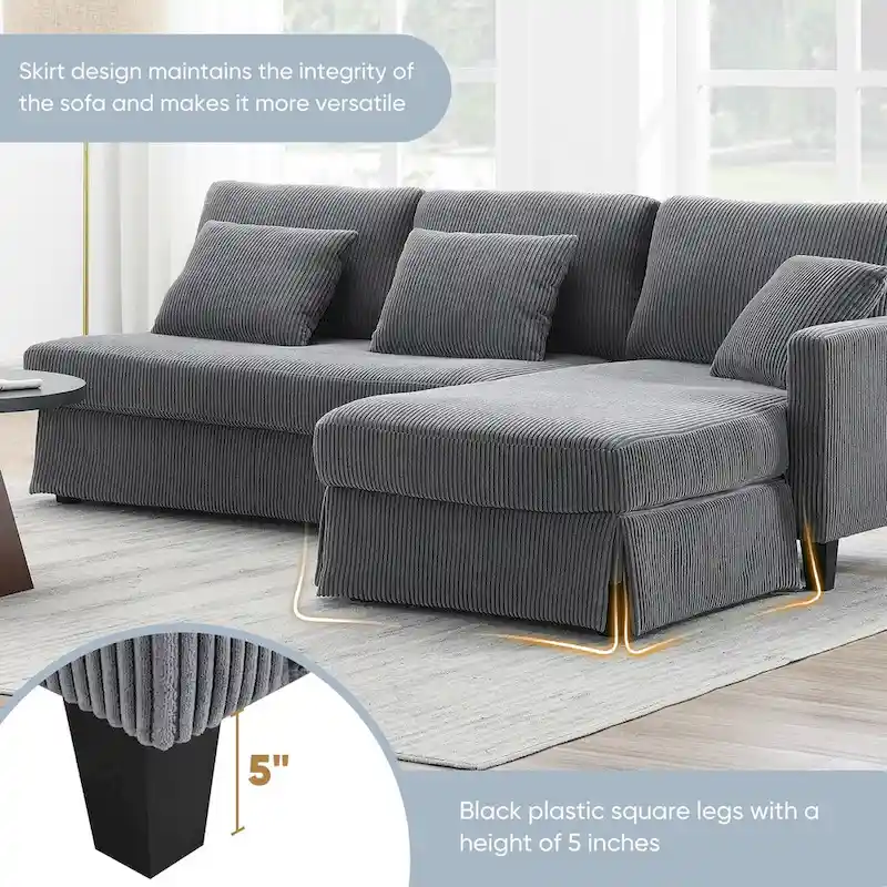 Modern 4-Seat L-Shaped Convertible Sofa with Reversible Chaise and Pillows