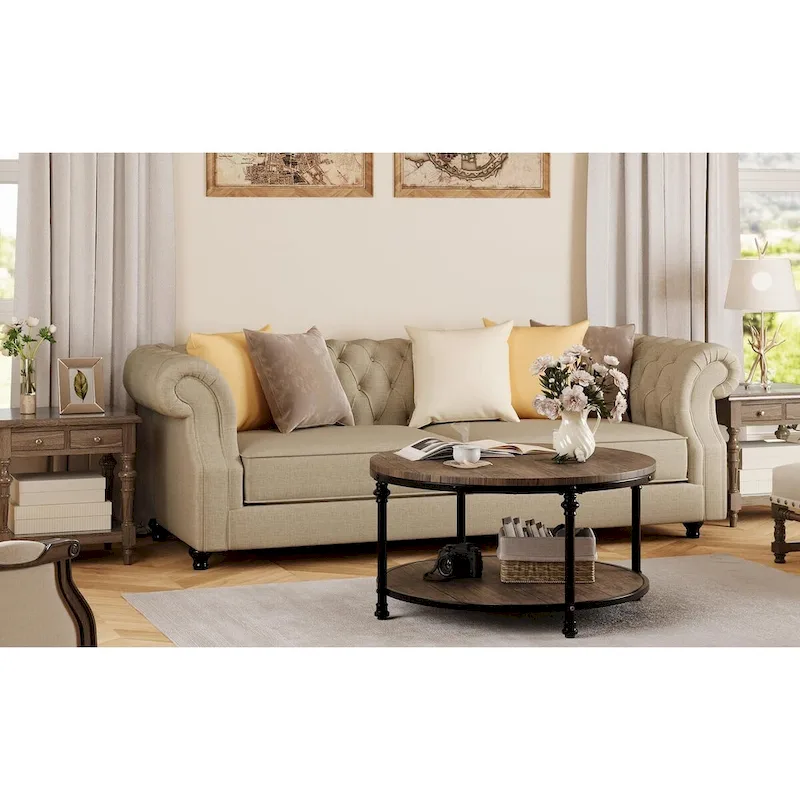 Round Coffee Table with 2-Tier Shelf, 30.31