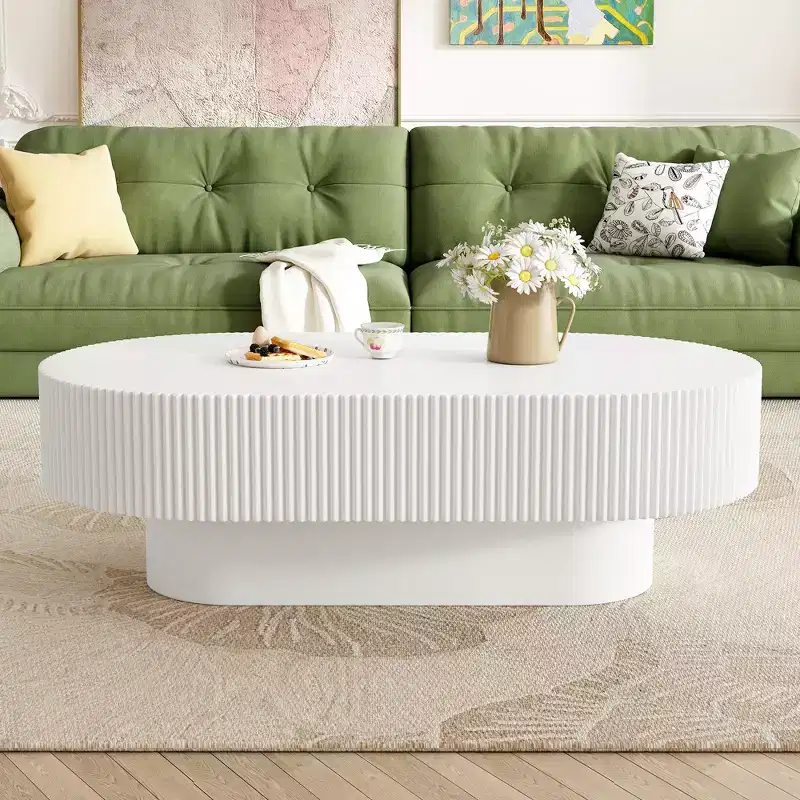 Oval Coffee Table with Fluted Base for Living Room