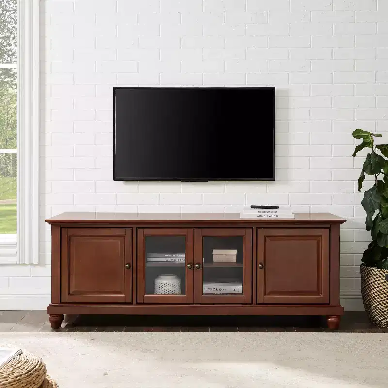 TV Stand for TVs up to 60" Dark Red -: Entertainment Center with Adjustable Shelves & Cable Management