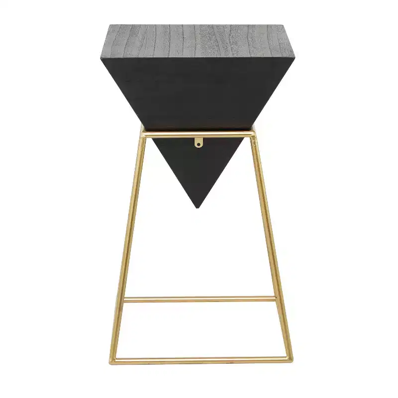 Modern Black Wood Accent Table, Gold Metal Triangle Frame, No Assembly