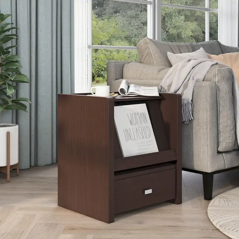 Walnut Side Table with Pull-Out Shelf — 1 Person