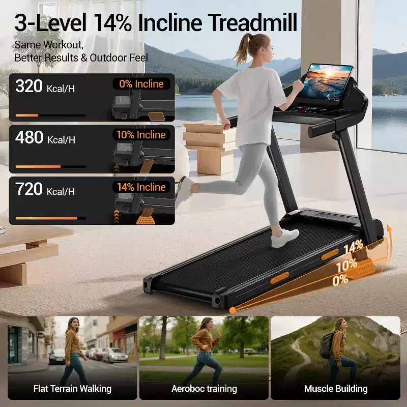 Home Incline Treadmill with Handle Bar, Foldable Walking Pad with LED Display, 7-Layer Shock Absorption, Quiet Motor, Large Capacity