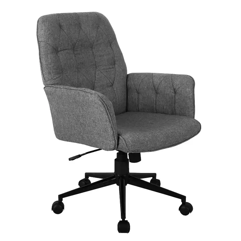 Modern Home Office Desk Chair, Upholstered Tufted Vanity Chair with Arms and Wheels, 360 Swivel, Gray