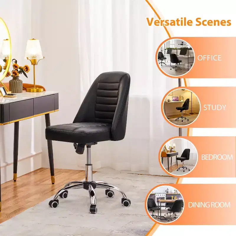 Faux Leather Mid Back Home Office Desk Chair with Chrome-plated Metal Base