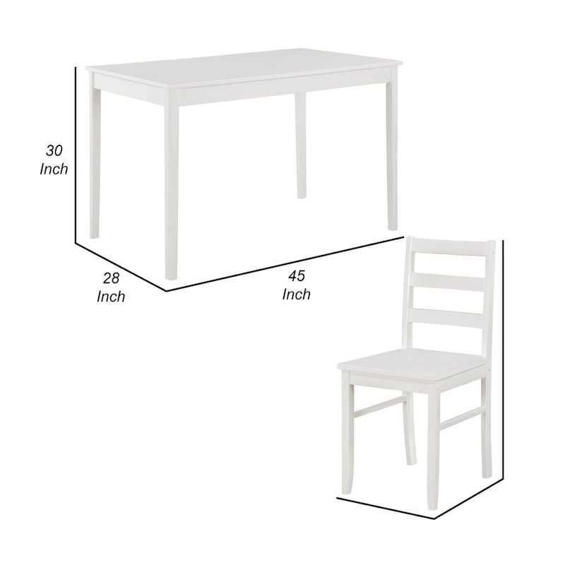 Lav 5 Piece Dining Table and 4 Chair Set, Open Backs, White Solid Wood
