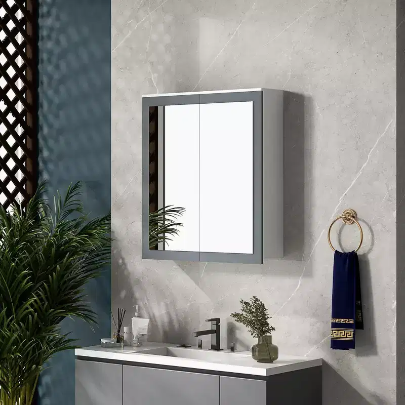 Medicine Cabinet, Bathroom Mirror with Storage Cabinet and 2 Adjustable Shelves, Wall Mounted Bathroom Vanity Mirror, White