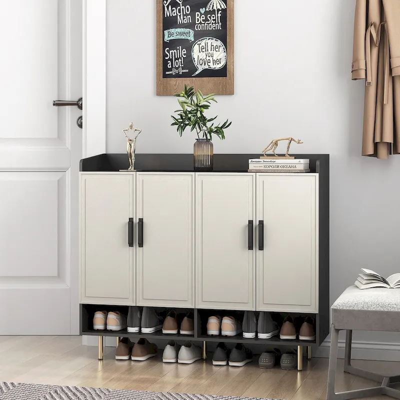 Shoe Cabinet with 4 Doors Large Modern Shoe Storage Organizer Cabinet with Adjustable Shelves
