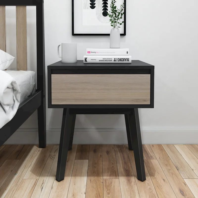 Plank and Beam Scandinavian Nightstand with 1 Drawer