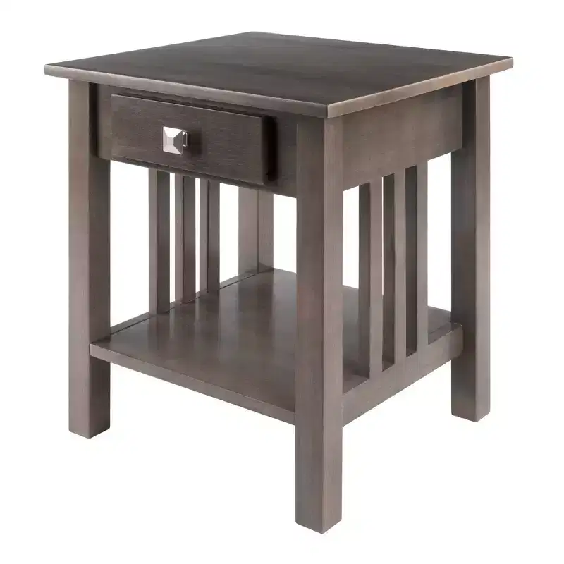 Stafford End Table Oyster Gray - Winsome: Wood Composite Frame, Rectangle Shape, 1 Drawer & Shelf, 22" H, 19.92" W