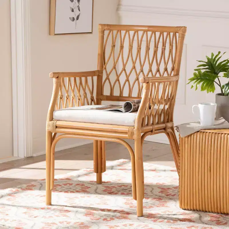 Rattan armchair, light honey color