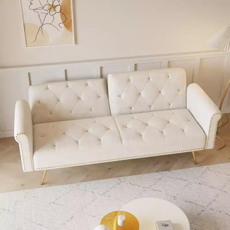 Wood & Velvet Upholstered Sofa Bed 69.7''W x 34.5''H