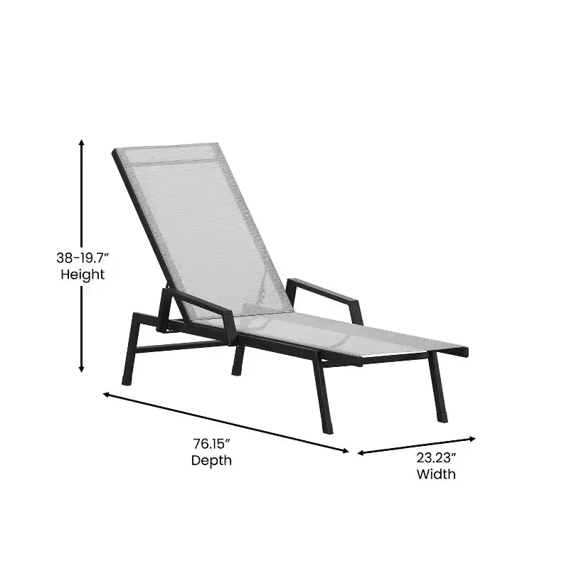 Emma and Oliver Textilene Adjustable 5 Position Patio Chaise Lounge with Armrests and Metal Frame