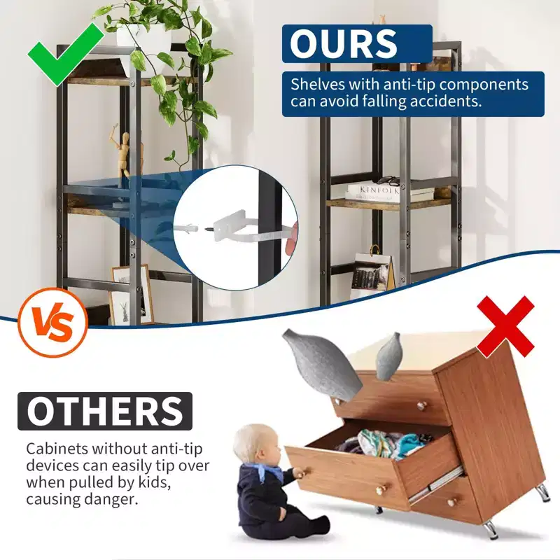 Bookshelf, Bookcase  6 Tier Industrial Tall Narrow Bookcase with 2 Fabric Drawers Metal Frame Storage Organizer