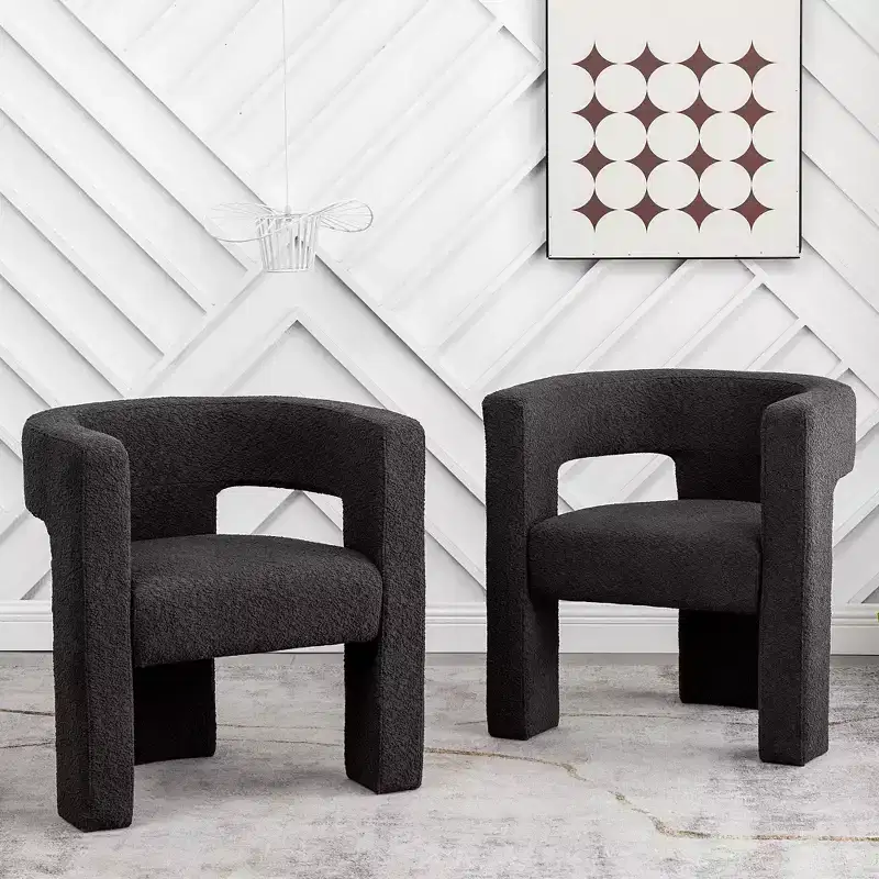 Set of 2 28 Wide Boucle Upholstered Square Armchair - Kinwell