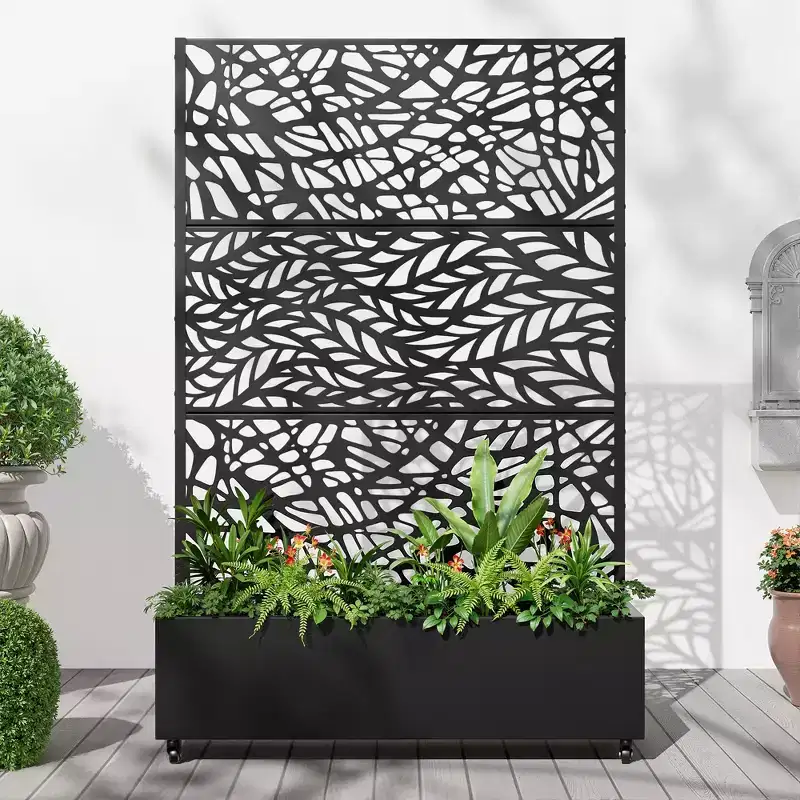 MAYEERTY Planter Box with Trellis Iron Black Net 01 Flower Shape Helen Street 01 Combined Style 72x47x16in 3-Piece Set