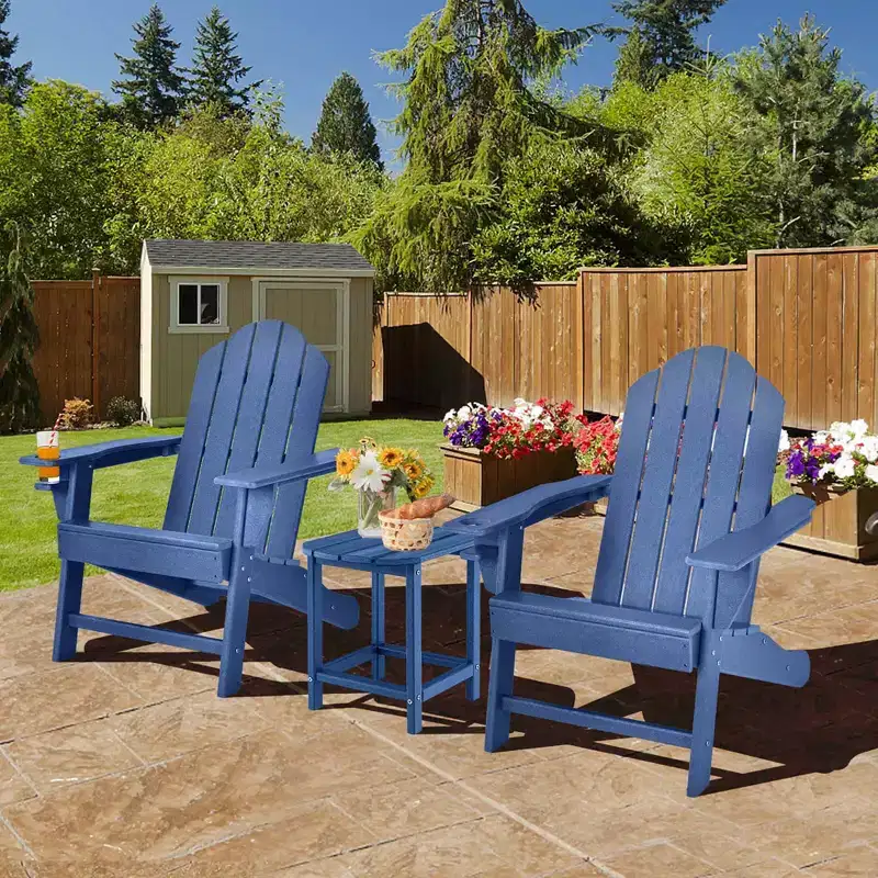 Costway 3 PCS Patio Adirondack Chair Side Table HDPE Weather Resistant Cup Holder