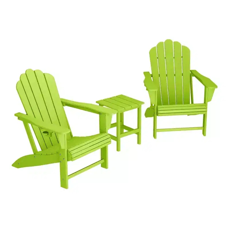 WestinTrends Highland 3-Piece Outdoor Patio HDPE Adirondack Chair With Cup Holder and Table Set, Lime