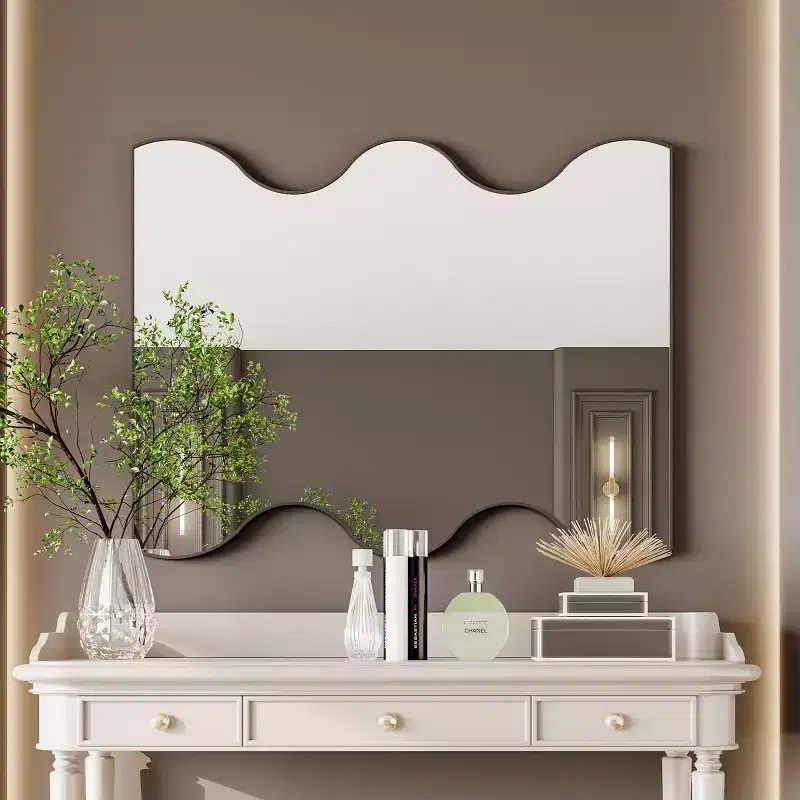 Okak 30X35IN Modern Wave Shape Bathroom Mirror, Wall Mirror with Metal Frame, Vanity Mirror for Bathroom, Living Room, Bedroom
