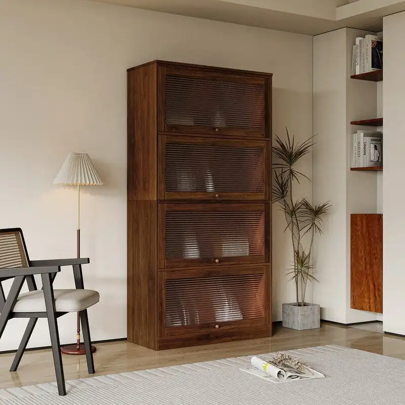 Modern Glass Doors Office Storage Cabinet Dustproof Bookshelf