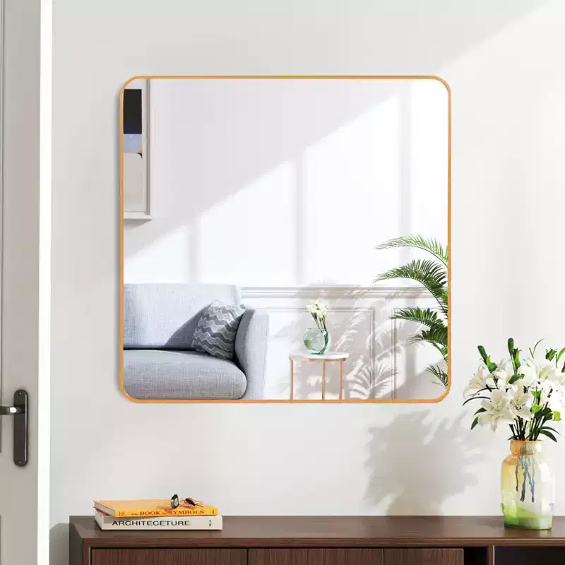 Metal Framed Square Bathroom Mirror for Wall, 30