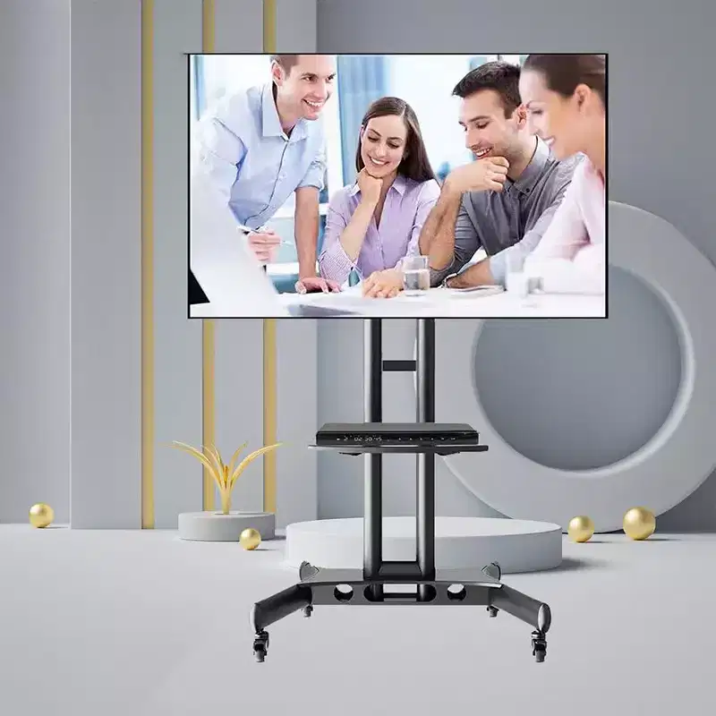 Mobile TV Cart Rolling Stand, Holds 32-65 TVs up to 110LBS, Height Adjustable, Black