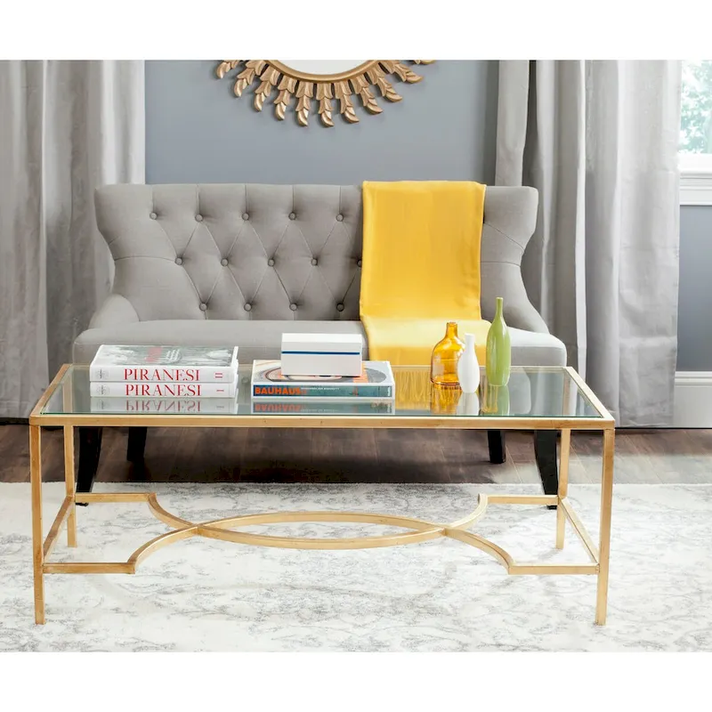 Gold / Silver Rectangle Coffee Table, Iron Frame & Glass Top, 48