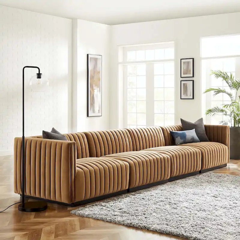Channel Tufted Velvet Upholstered Sofa