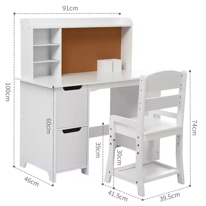 Kids Study Desk and Chair Set with Bookshelf, Bulletin Board & Cabinet - Wooden Study Table for Boys and Girls Ages 3-8