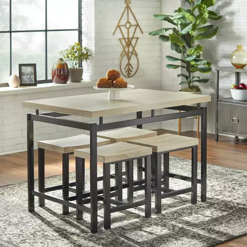 Natural & Black Rectangular Dining Set, Seats 4, 5-Piece
