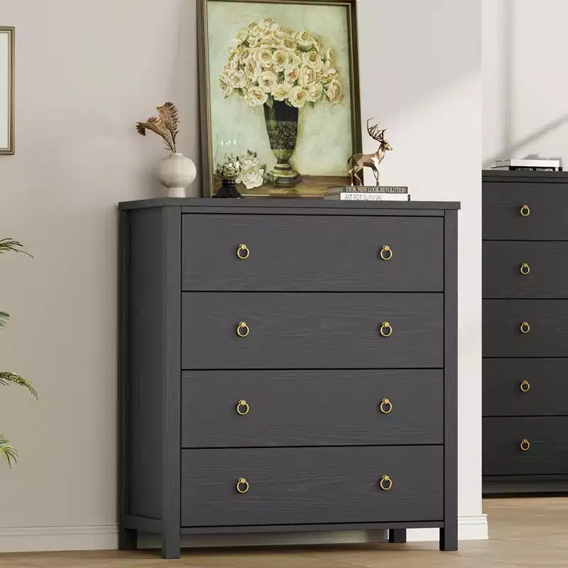 Chest of Dressers with 4/5 Drawers, Night Stand with Gold Handles, Large Clothes Storage Cabinet for Bedroom, Nursery, Living Room, Closet, White