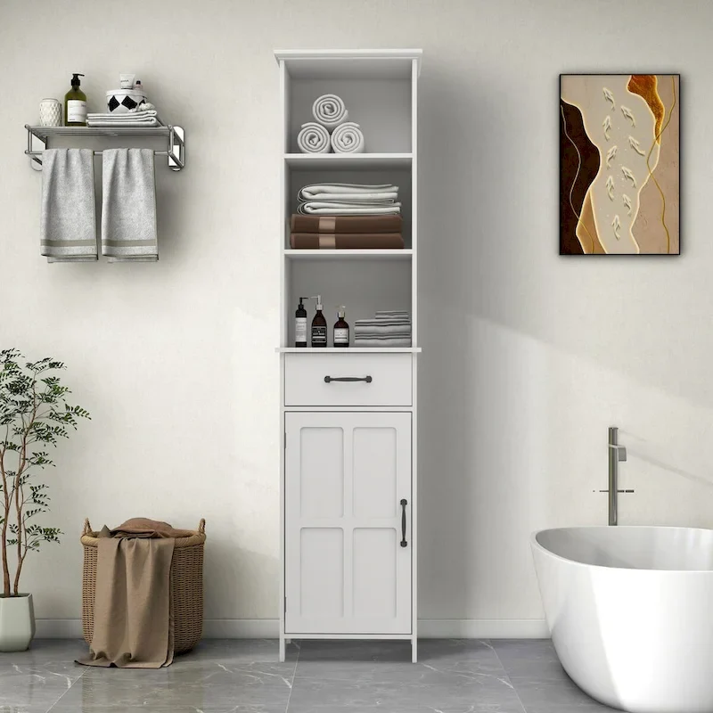 65H Wooden Bathroom Storage Cabinet with Single Door and Shelves