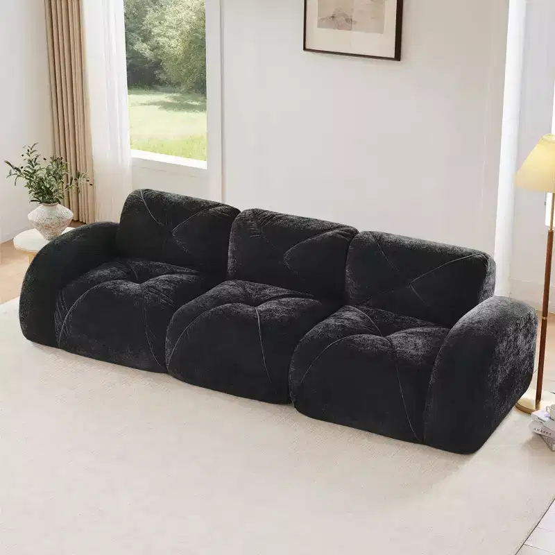 Clihome 110Boneless Sofa With Tufted,Soft Velvet Fabric,Modular Sectional Sofa,32D High Density Sponge,Anti-Slip Design,Ergonomic Design Bottom