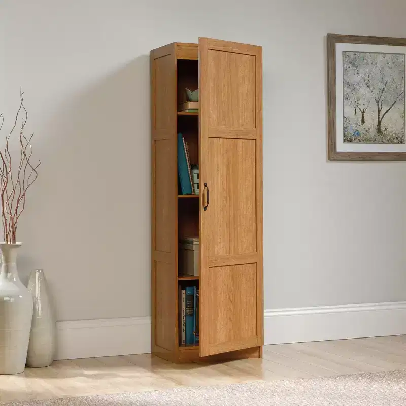 Pantry Storage Cabinet - Highland Oak, Traditional Style, 3 Adjustable Shelves