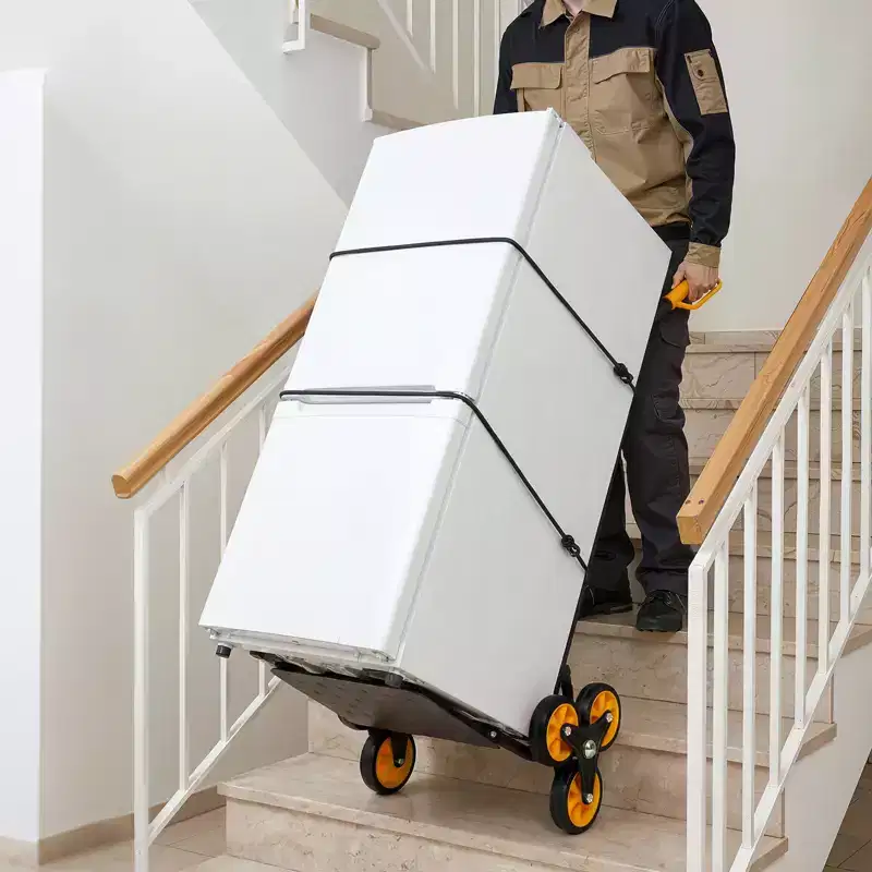 Stair Climbing Cart 440 lbs Capacity, Heavy-Duty Folding Trolley with Telescoping Handle, Black+Orange