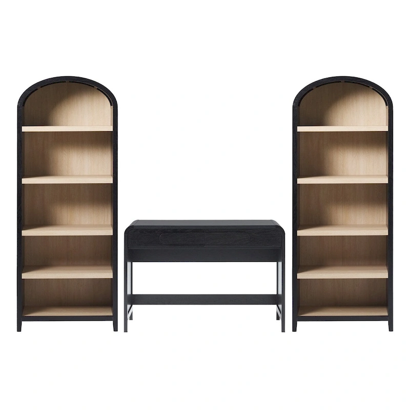Middlebrook 3-Piece Set Writing Desk with 2 Open Bookcases