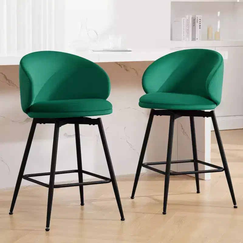 Bekrvio Counter Height Swivel Bar Stools Set of 2/3/4, 26 Velvet Barstools with Curved Back, Metal Legs, Modern Bar Chairs for Kitchen Island