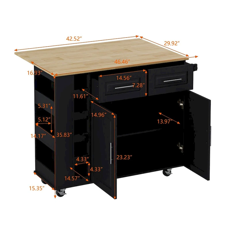 Multi-Functional Kitchen Island Cart with Spice Rack, Towel Holder, Wine Rack, and Foldable Rubberwood Table Top