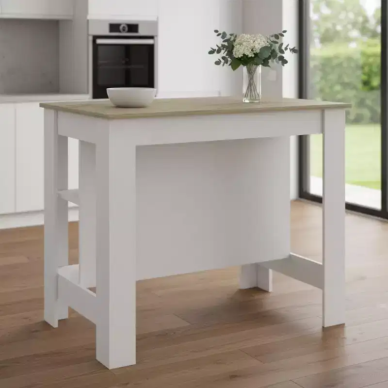 HomeRoots White and Brown 41 Kitchen Island With Storage