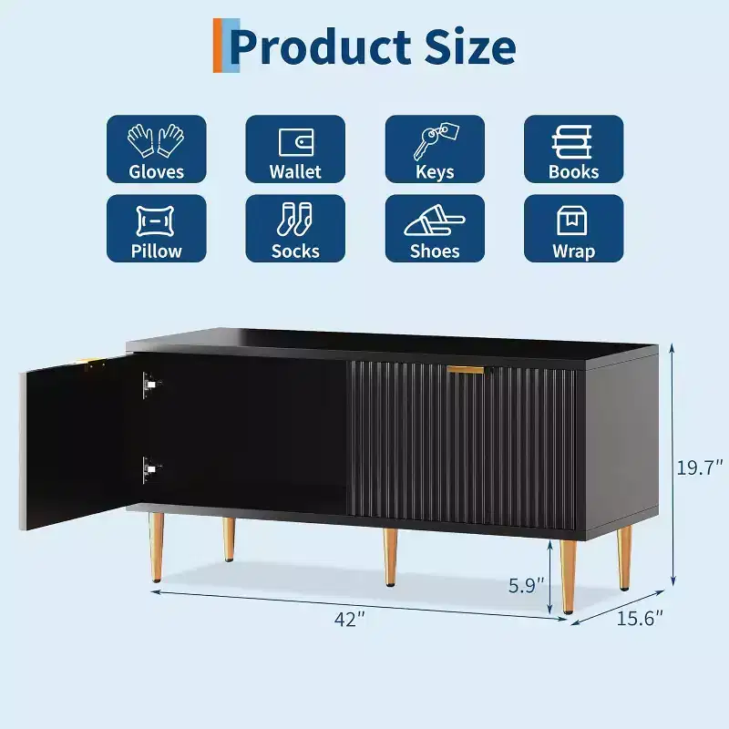 Shoe Cabinet, Fluted Entryway Bench with 2 Doors, Shoe Storage Bench for Hallway, Living Room, Bedroom