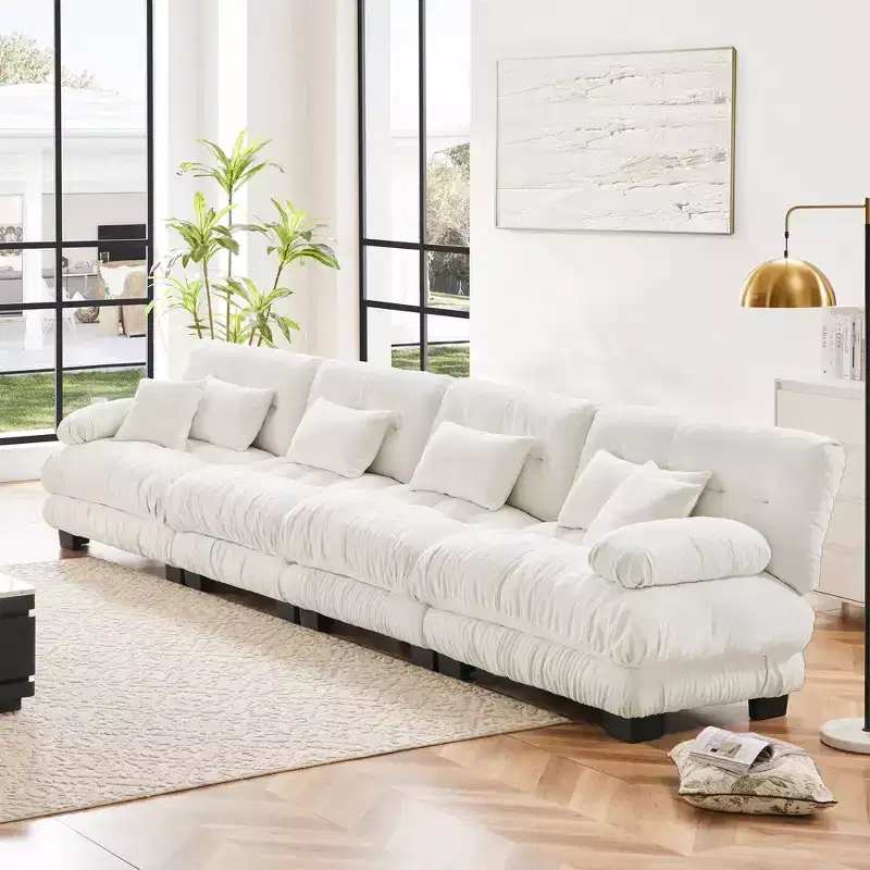 4-Seater Sectional Sofa Modular Deep Seat Sofa Couch , Chenille Sofa Comfy Upholstered Sofa for Living Room