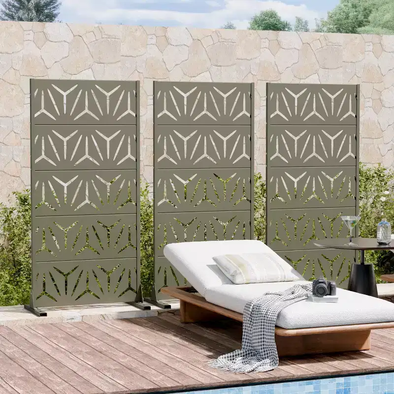 MAYEERTY Star 01 Olive Gray Galvanized Steel Room Divider, 59x30x16, 5-Piece Outdoor Decorative Screen