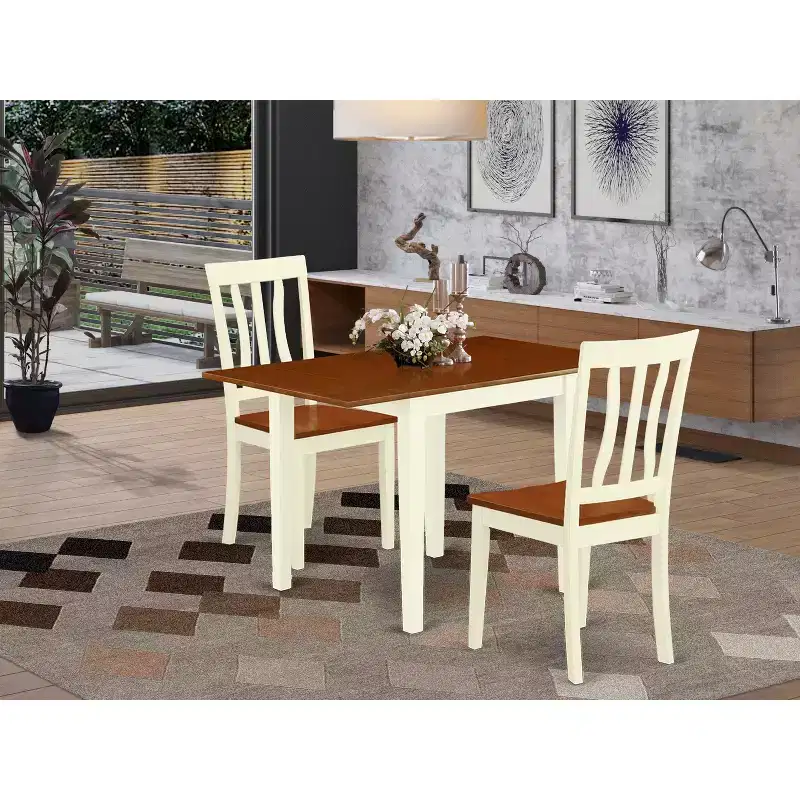 HomeStock Cherry Finish Wooden Modern 3-Piece Dining Set