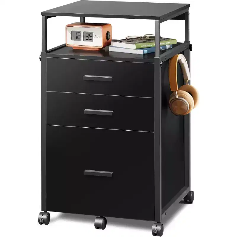 File Cabinet with Storage Drawers, Rolling Printer Stand with Adjustable Shelves, Wood Filing Cabinet for Home Office