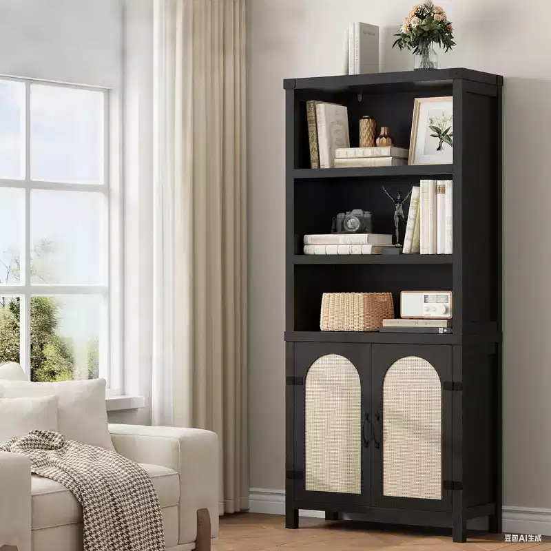 Extra Wide 70 Farmhouse Bookcase w/ Doors - 5-Tier Display Shelves & Storage for Office/Living Room/Library