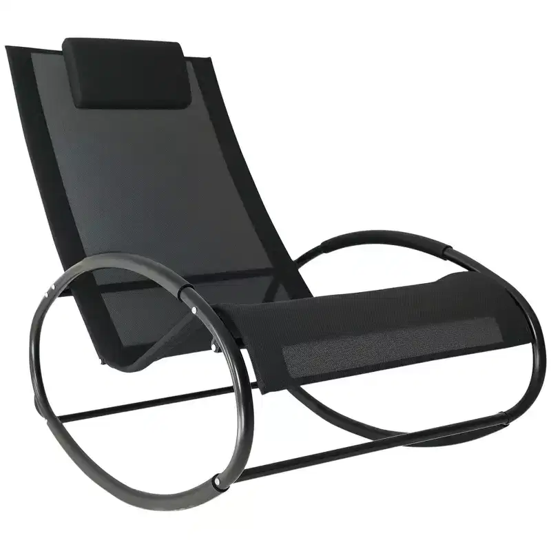 Pool Lounger, Outdoor Rocking Lounge Chair for Sunbathing, Pool, Beach, Porch with Pillow and Cool Mesh, Sun Tanning Rocker