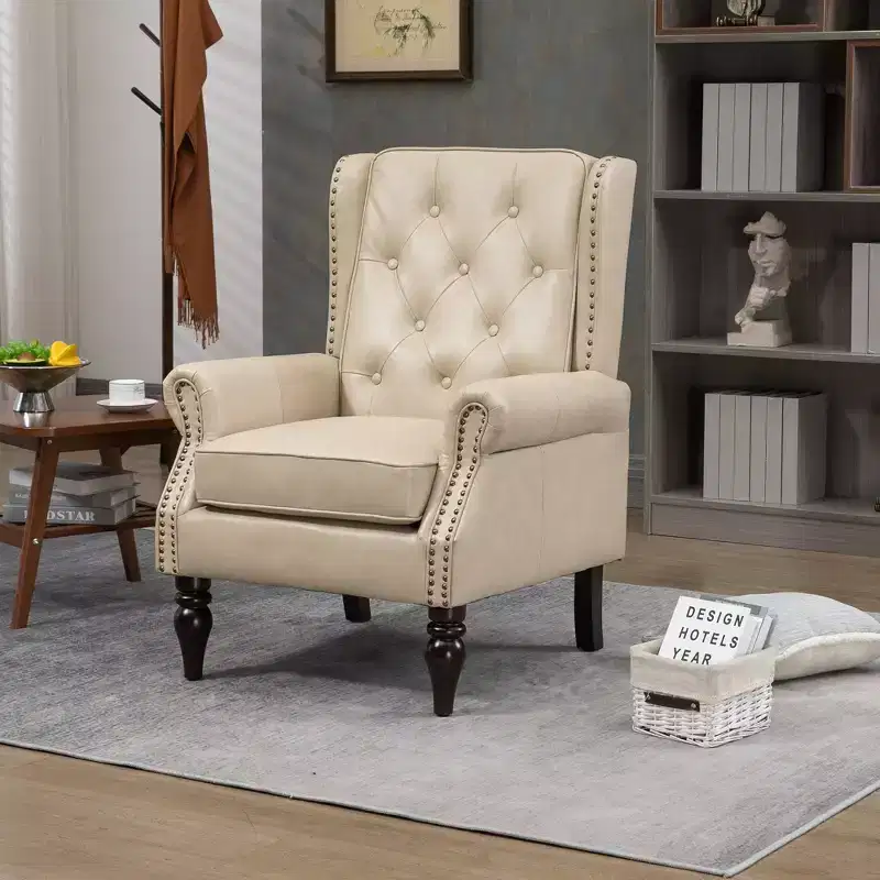 CLIHOME Wood Frame Armchair, Modern Accent Chair Lounge Chair with Sturdy Wood Legs