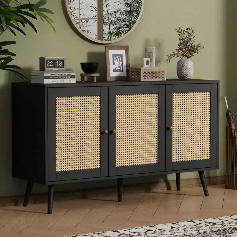 47.2 Rattan Buffet Cabinet with Storage, Modern Sideboard with Adjustable Shelves, Coffee Bar Credenza for Kitchen Living Room Entryway