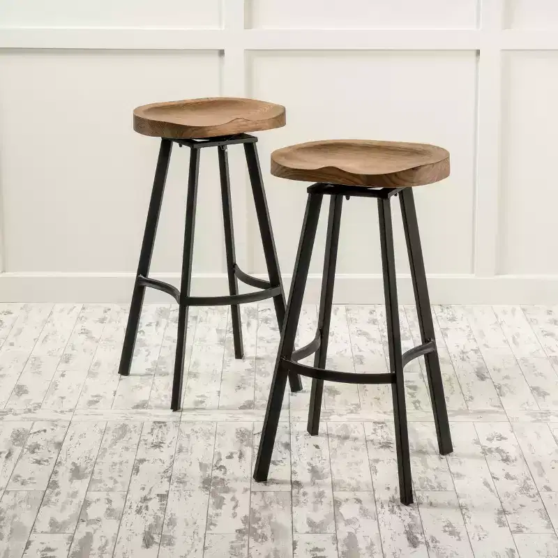 GDFStudio Malia Pinewood and Iron 31.5 Inch Backless Swivel Barstools (Set of 2)